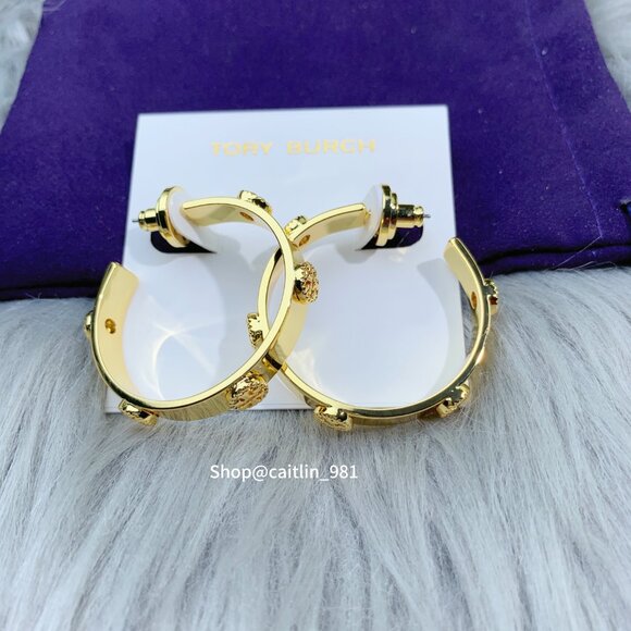 Tory Burch Milgrain Studded Hoop Earrings in Gold (Brand New with Dust Bag) - Picture 6 of 6